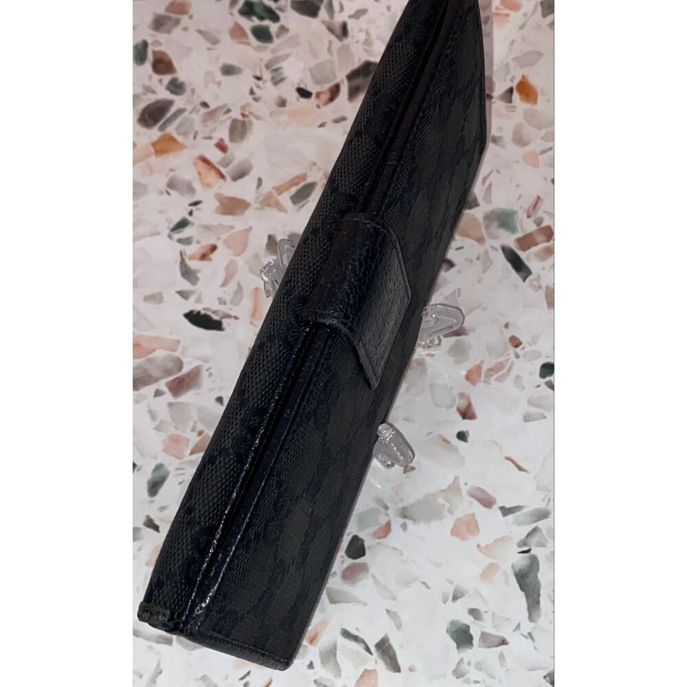 GUCCI GG Logo Black Canvas Leather Credit Cards Bifold Long Wallet Authentic - Picture 6 of 12